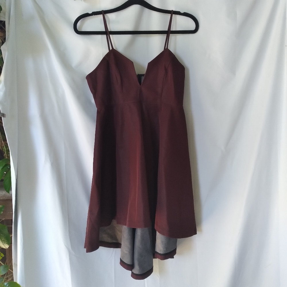 Bellenista Dress Juniors Size M Plum High Low V Neck Faux Leather